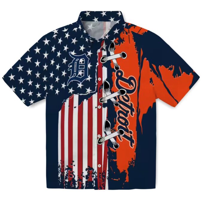 Detroit Tigers Patriotic Hawaiian Shirt with US Flag and MLB Baseball Style