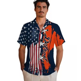 Detroit Tigers Patriotic Hawaiian Shirt with US Flag and MLB Baseball Style
