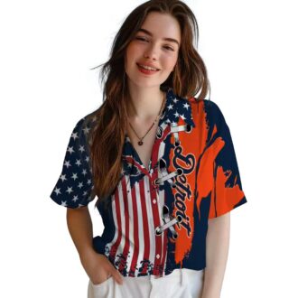 Detroit Tigers Patriotic Hawaiian Shirt with US Flag and MLB Baseball Style