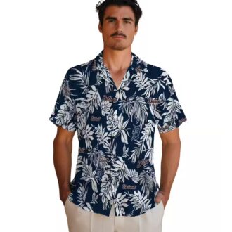 Detroit Tigers MLB Tropical Leaf Navy White Hawaiian Shirt - Aloha Summer Beach Shirt