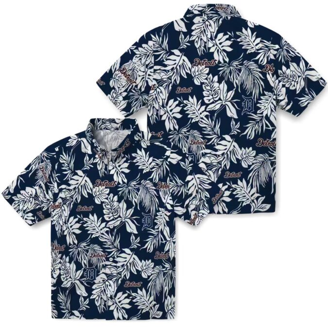 Detroit Tigers MLB Tropical Leaf Navy White Hawaiian Shirt - Aloha Summer Beach Shirt