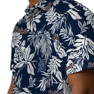 Detroit Tigers MLB Tropical Leaf Navy White Hawaiian Shirt - Aloha Summer Beach Shirt