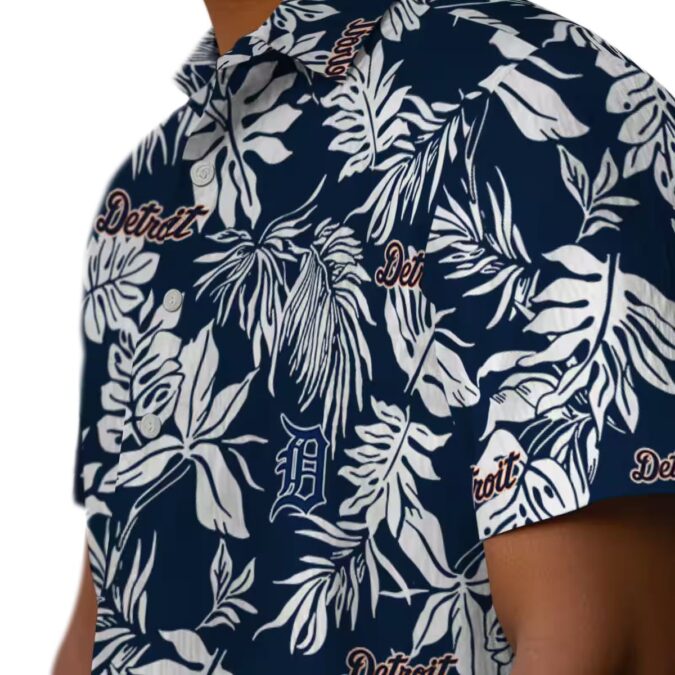 Detroit Tigers MLB Tropical Leaf Navy White Hawaiian Shirt - Aloha Summer Beach Shirt