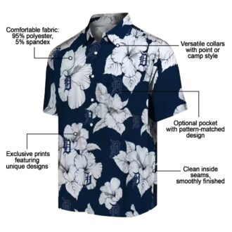 Detroit Tigers MLB Tropical Theme Hawaiian Shirt - Hibiscus Blooms Navy White for Vacation