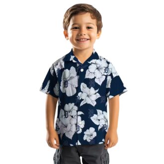 Detroit Tigers MLB Tropical Theme Hawaiian Shirt - Hibiscus Blooms Navy White for Vacation