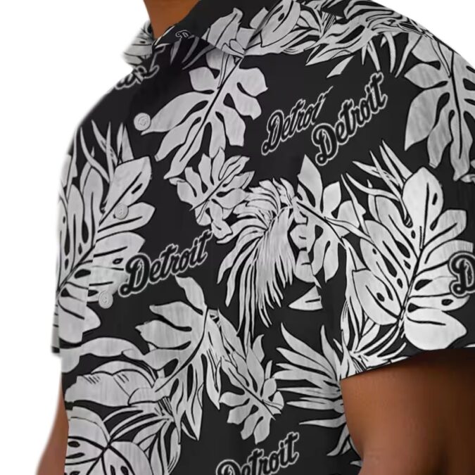 Detroit Tigers Monstera Leaf Pattern Black Hawaiian Shirt - Perfect Summer Beachwear for MLB Fans