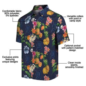 Detroit Tigers Navy Blue Hawaiian Shirt with Hibiscus & Fruit - MLB Aloha Shirt for Fans