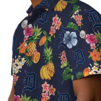 Detroit Tigers Navy Blue Hawaiian Shirt with Hibiscus & Fruit - MLB Aloha Shirt for Fans