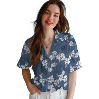 Detroit Tigers Navy Hibiscus Clusters Hawaiian Shirt - Tropical MLB Aloha Shirt