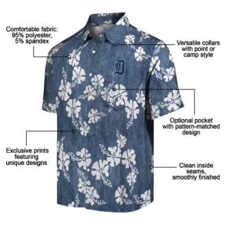 Detroit Tigers Navy Hibiscus Clusters Hawaiian Shirt - Tropical MLB Aloha Shirt
