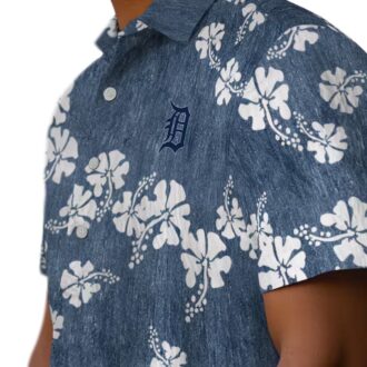 Detroit Tigers Navy Hibiscus Clusters Hawaiian Shirt - Tropical MLB Aloha Shirt