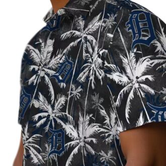 Detroit Tigers Palm Pattern Hawaiian Shirt - MLB Navy Black Tropical Shirt for Baseball Fans