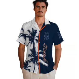 Detroit Tigers Palm Trees Hawaiian Shirt - MLB Team Navy White Aloha Shirt for Beach & Summer Fun