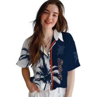 Detroit Tigers Palm Trees Hawaiian Shirt - MLB Team Navy White Aloha Shirt for Beach & Summer Fun