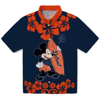 Detroit Tigers Surfing Mickey Navy Hawaiian Shirt - MLB Tropical Beach Shirt for Fans