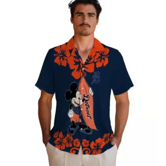 Detroit Tigers Surfing Mickey Navy Hawaiian Shirt - MLB Tropical Beach Shirt for Fans