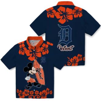 Detroit Tigers Surfing Mickey Navy Hawaiian Shirt - MLB Tropical Beach Shirt for Fans
