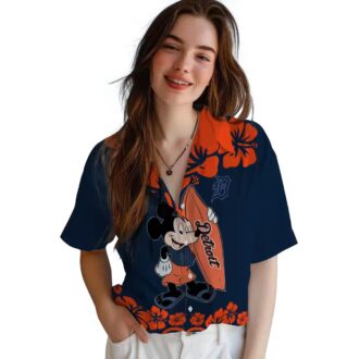 Detroit Tigers Surfing Mickey Navy Hawaiian Shirt - MLB Tropical Beach Shirt for Fans