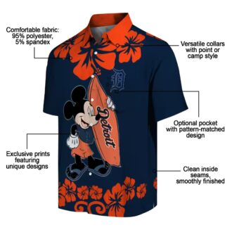 Detroit Tigers Surfing Mickey Navy Hawaiian Shirt - MLB Tropical Beach Shirt for Fans
