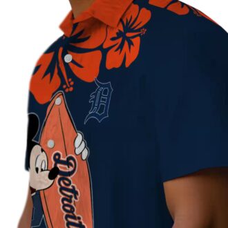 Detroit Tigers Surfing Mickey Navy Hawaiian Shirt - MLB Tropical Beach Shirt for Fans