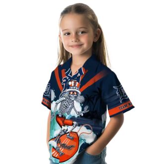 Detroit Tigers Surfing Skeleton Hawaiian Shirt - Custom Navy Blue MLB Beach Apparel