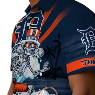 Detroit Tigers Surfing Skeleton Hawaiian Shirt - Custom Navy Blue MLB Beach Apparel