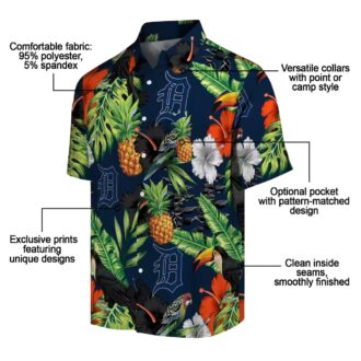 Detroit Tigers Aloha Style Hawaiian Shirt with Tropical Fruit & Hibiscus Flowers Design