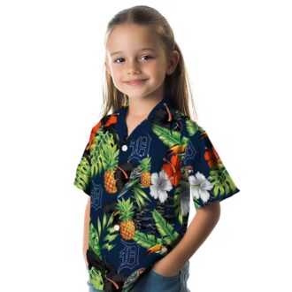 Detroit Tigers Aloha Style Hawaiian Shirt with Tropical Fruit & Hibiscus Flowers Design