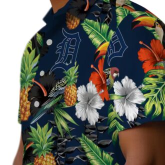 Detroit Tigers Aloha Style Hawaiian Shirt with Tropical Fruit & Hibiscus Flowers Design