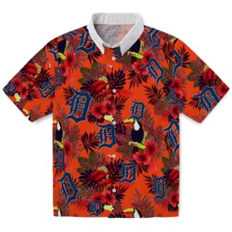 Detroit Tigers Tropical Floral Aloha Shirt - MLB Toucan Navy Red Hawaiian Shirt