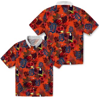 Detroit Tigers Tropical Floral Aloha Shirt - MLB Toucan Navy Red Hawaiian Shirt