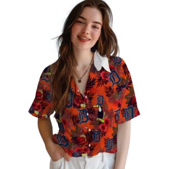 Detroit Tigers Tropical Floral Aloha Shirt - MLB Toucan Navy Red Hawaiian Shirt