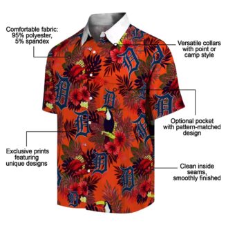Detroit Tigers Tropical Floral Aloha Shirt - MLB Toucan Navy Red Hawaiian Shirt