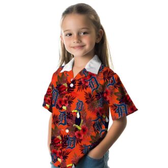 Detroit Tigers Tropical Floral Aloha Shirt - MLB Toucan Navy Red Hawaiian Shirt
