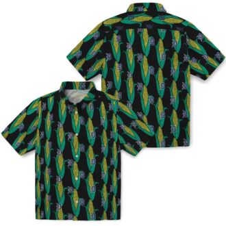 Detroit Tigers Tropical Hawaiian Shirt - Black Green Corn Motifs for MLB Fans