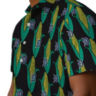 Detroit Tigers Tropical Hawaiian Shirt - Black Green Corn Motifs for MLB Fans