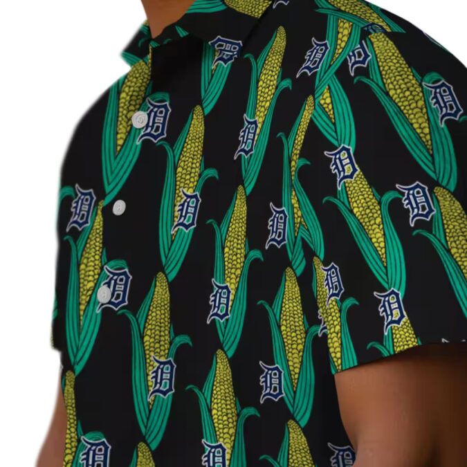 Detroit Tigers Tropical Hawaiian Shirt - Black Green Corn Motifs for MLB Fans