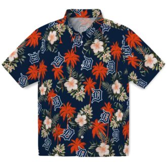 Detroit Tigers Tropical Navy Hawaiian Shirt - MLB Beach Shirt with Palm Tree & Flower Design