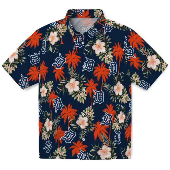 Detroit Tigers Tropical Navy Hawaiian Shirt - MLB Beach Shirt with Palm Tree & Flower Design