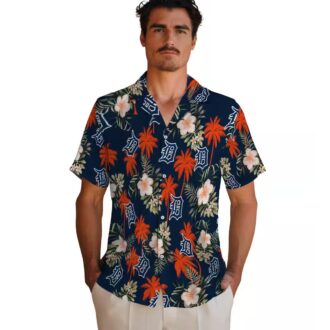 Detroit Tigers Tropical Navy Hawaiian Shirt - MLB Beach Shirt with Palm Tree & Flower Design