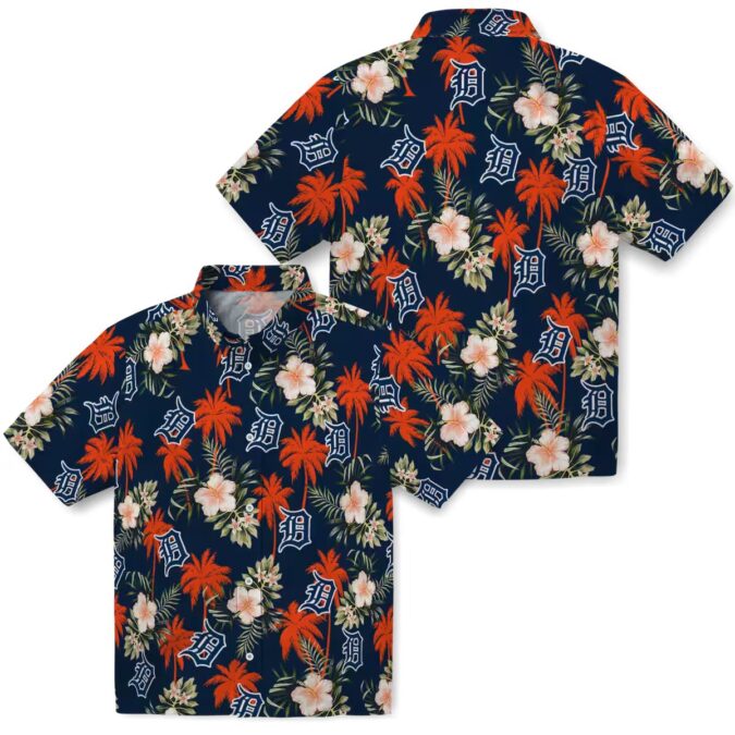 Detroit Tigers Tropical Navy Hawaiian Shirt - MLB Beach Shirt with Palm Tree & Flower Design