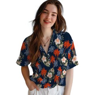 Detroit Tigers Tropical Navy Hawaiian Shirt - MLB Beach Shirt with Palm Tree & Flower Design