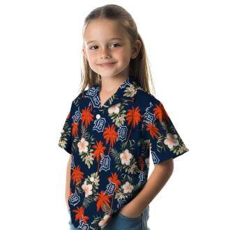 Detroit Tigers Tropical Navy Hawaiian Shirt - MLB Beach Shirt with Palm Tree & Flower Design
