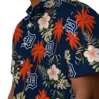 Detroit Tigers Tropical Navy Hawaiian Shirt - MLB Beach Shirt with Palm Tree & Flower Design