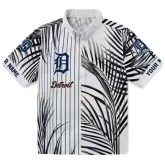 MLB Detroit Tigers Aloha Summer Shirt - Palm Stripes Navy Black White Hawaiian Shirt