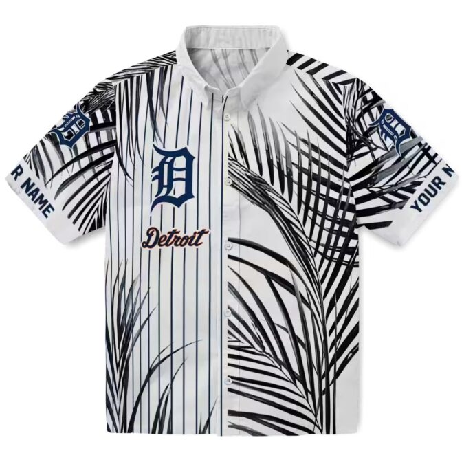 MLB Detroit Tigers Aloha Summer Shirt - Palm Stripes Navy Black White Hawaiian Shirt