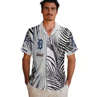 MLB Detroit Tigers Aloha Summer Shirt - Palm Stripes Navy Black White Hawaiian Shirt
