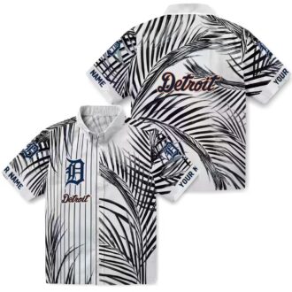 MLB Detroit Tigers Aloha Summer Shirt - Palm Stripes Navy Black White Hawaiian Shirt