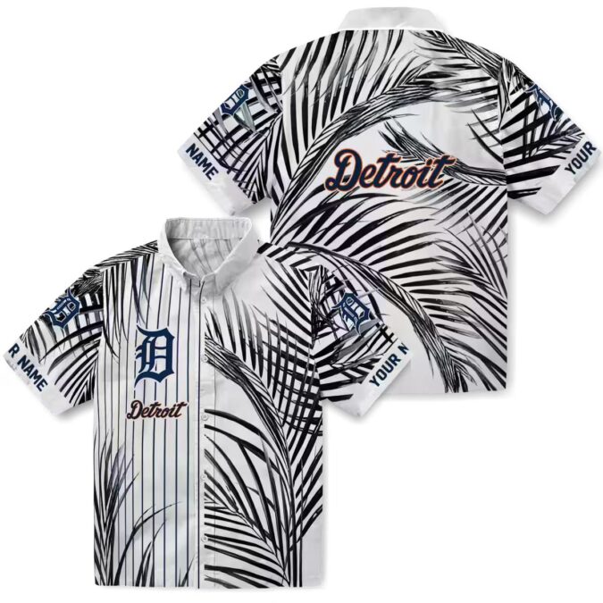 MLB Detroit Tigers Aloha Summer Shirt - Palm Stripes Navy Black White Hawaiian Shirt