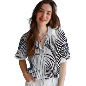 MLB Detroit Tigers Aloha Summer Shirt - Palm Stripes Navy Black White Hawaiian Shirt